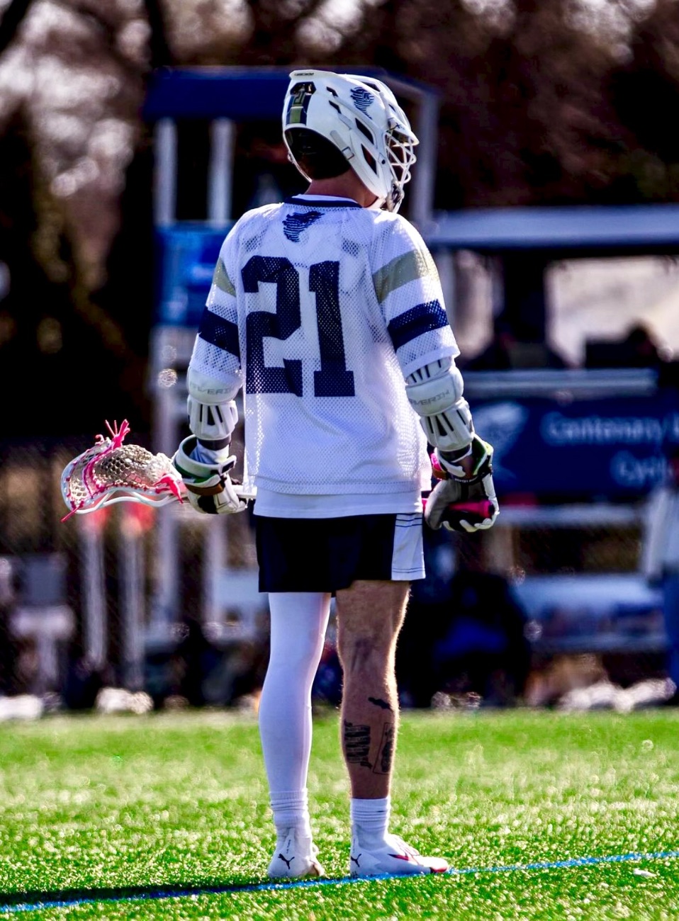 #21 on the field, back view